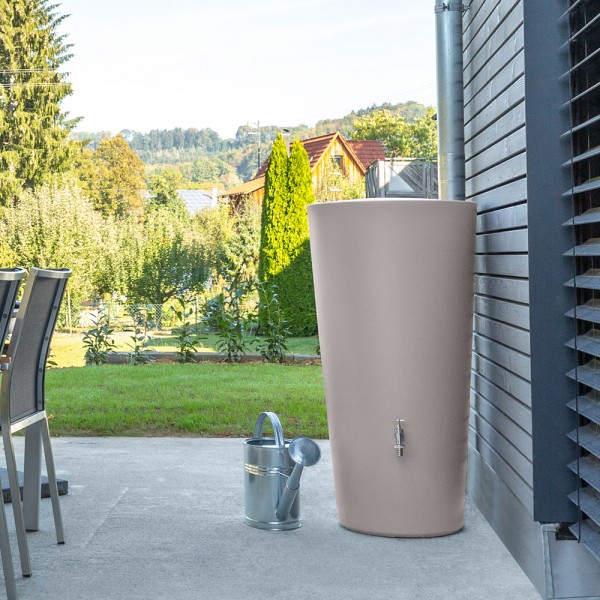 Regentonne Rainbowl in der Farbe taupe mit 210 Liter Volumen für Regenwasser